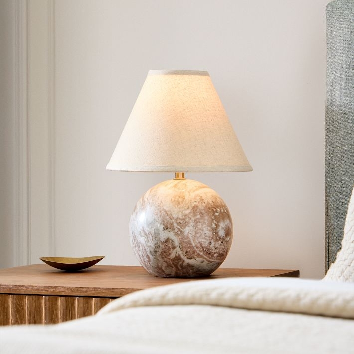 Table Lamp Charcoal Faceted Stone Base Cylindrical Shade Geometric