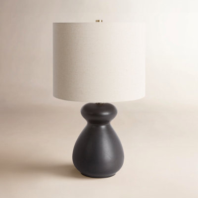 Table Lamp Charcoal Gray Textured Ceramic Base Geometric Pattern
