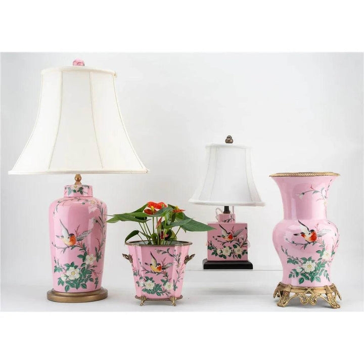 Table Lamp Chinoiserie Pink Floral Pattern Ceramic Ginger Jar