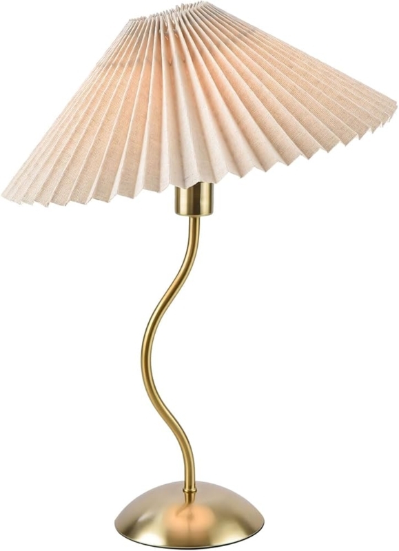 Table Lamp Chunky Textured White Base Japandi Pleated Shade Lighting