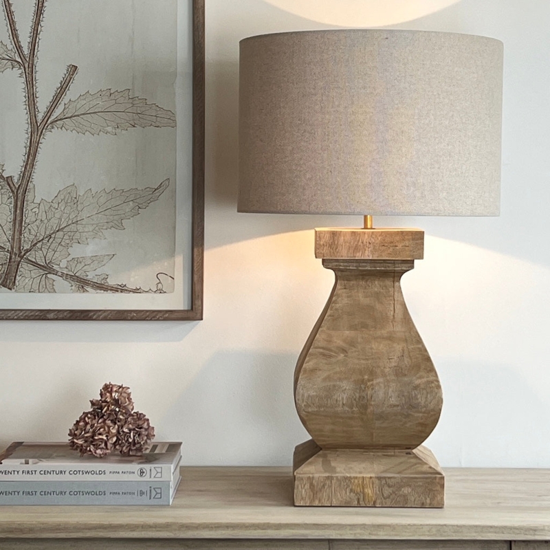 Table Lamp Chunky Turned Base Stacked Profile Scandinavian Style