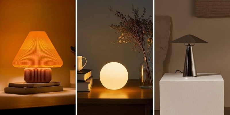 Table Lamp Chunky Wood Base Textured Grain Earthy Organic Modern Lamp