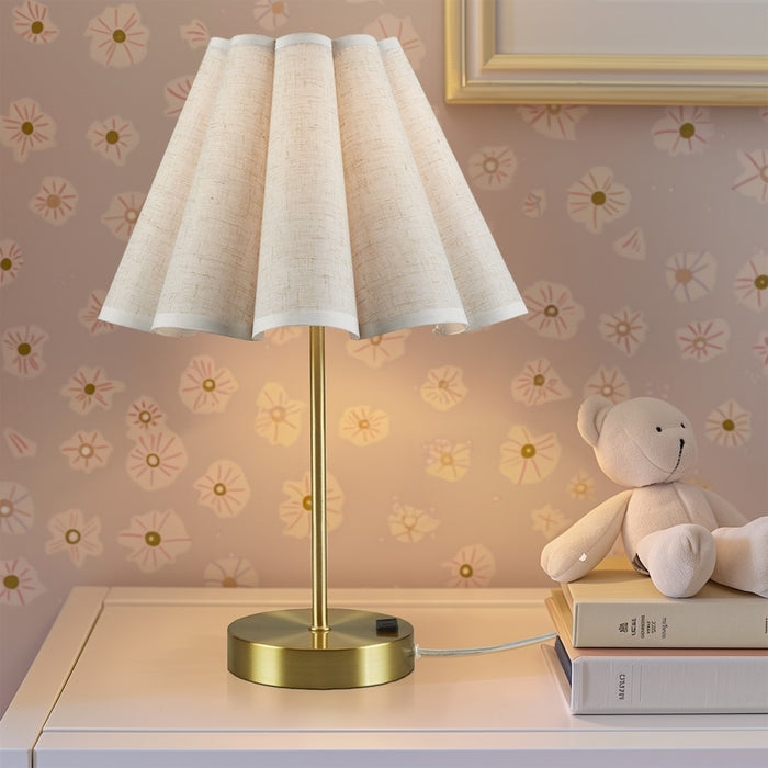 Table Lamp Circular Base Pleated Shade Built-In Outlet