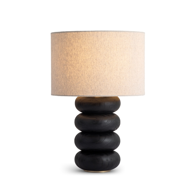 Table Lamp Circular Cutout Cylindrical Base Sculptural Wood Tone