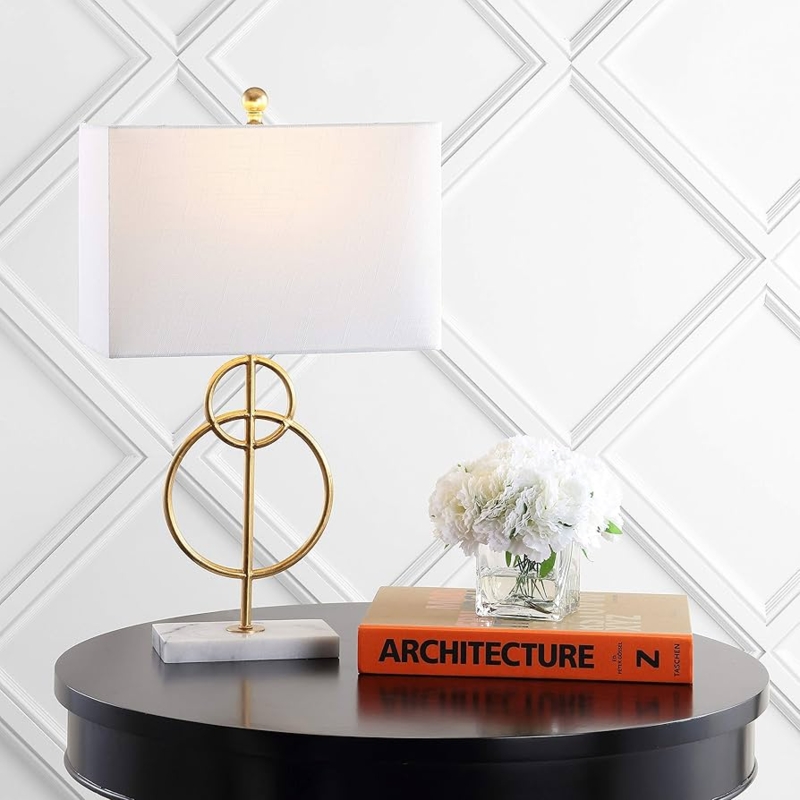 Table Lamp Circular Frame Integrated LED Marble Base Polished Gold