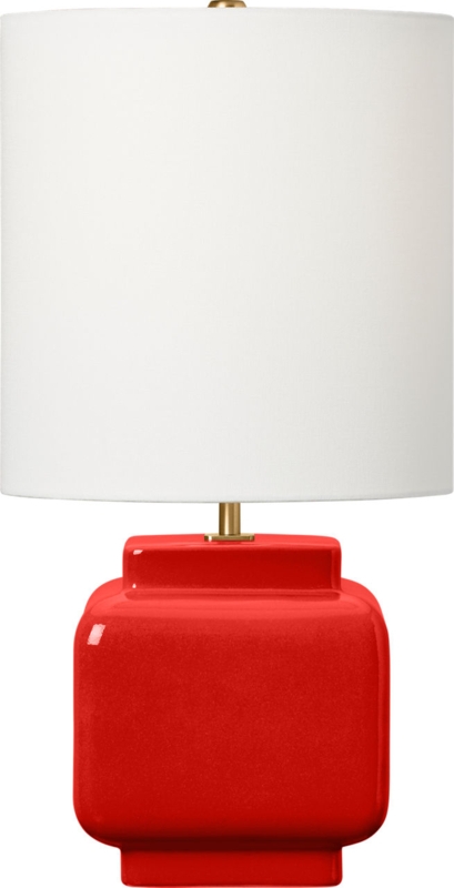 Table Lamp Clear Base with Red Core Spherical Glass Tapered Shade