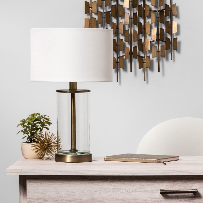 Table Lamp Clear Fillable Glass Base Brushed Brass USB Port