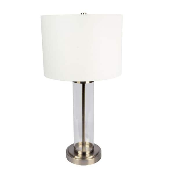 Table Lamp Clear Glass Body Brushed Nickel Rotary Switch Drum Shade