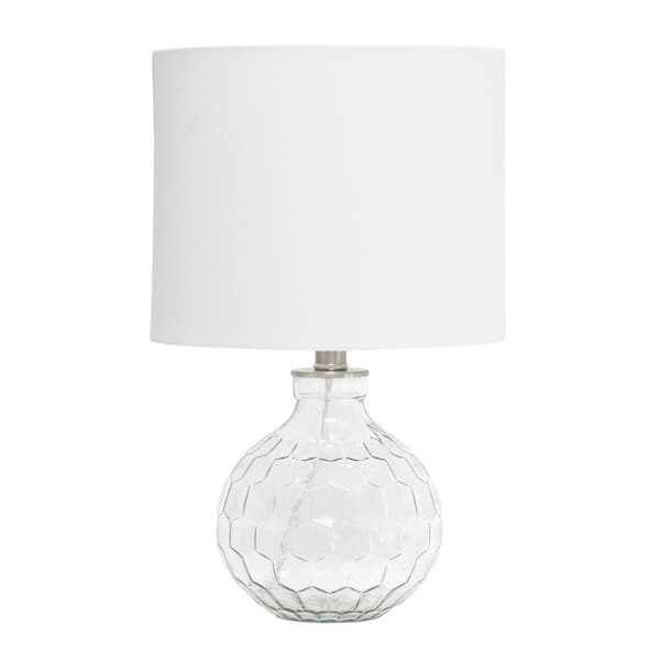 Table Lamp Clear Glass Hexagon Pattern Base White Drum Shade Geometric