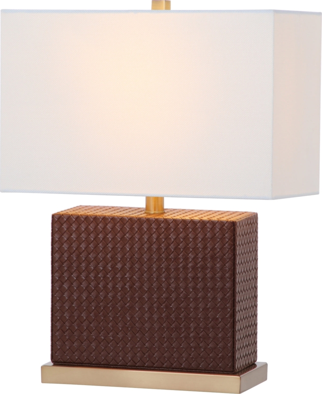 Table Lamp Coastal Modern Brown Woven Basketweave Rectangular Base