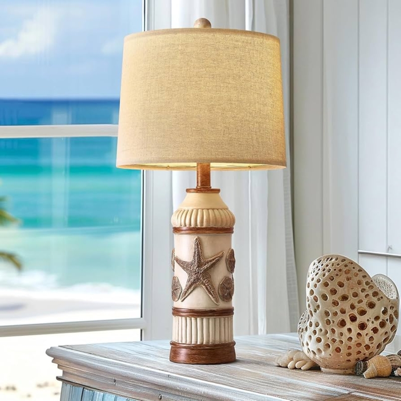 Table Lamp Coastal Sculpted Starfish Conch Pattern Base