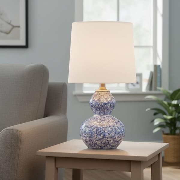 Table Lamp Compact Blue White Floral Ceramic Ginger Jar Classic