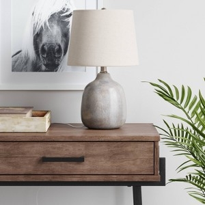 Table Lamp, Compact Grey Ceramic Bud-Shaped Base, Minimalist Style.