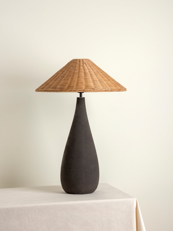 Table Lamp Concrete Base Rattan Shade Mixed Materials Organic Modern