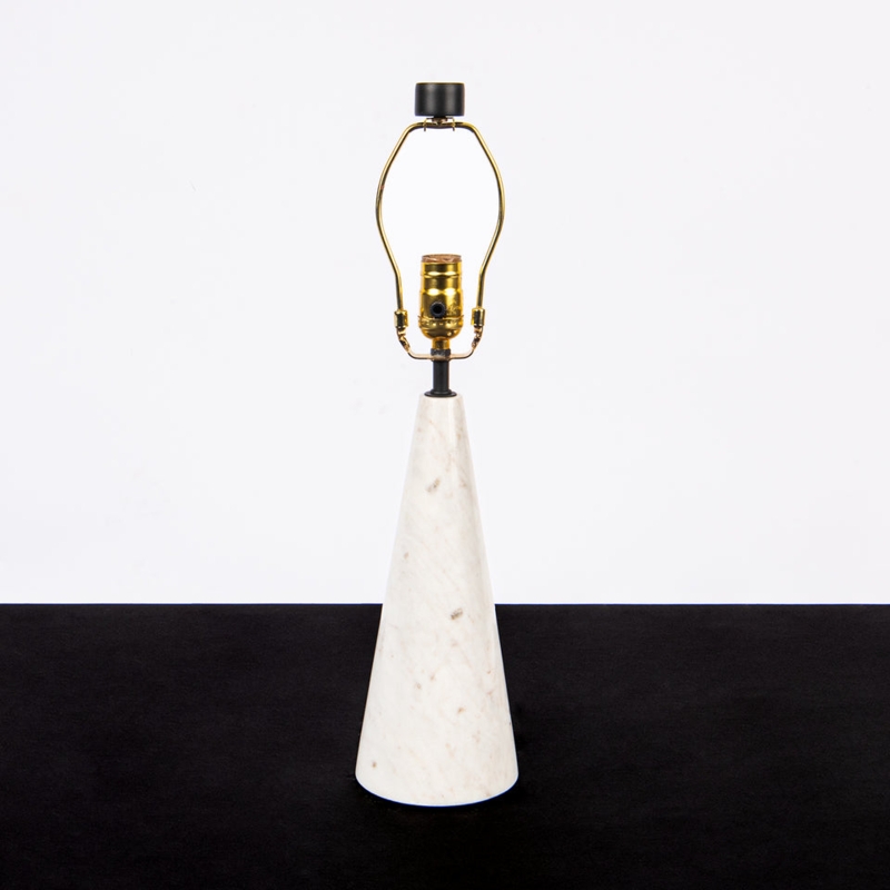 Table Lamp Cone White Marble Base Veined Pattern Sculptural Taper