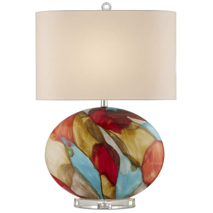 Table Lamp Contemporary Colorful Abstract Base Glossy Drum Shade
