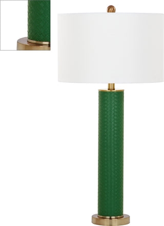 Table Lamp Contemporary Dark Green Woven Braided Base Brass Finish