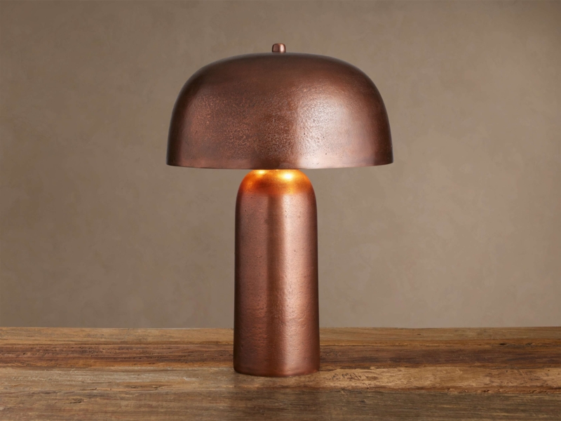 Table Lamp: Contemporary Hammered Urn Base with Cream Drum Shade