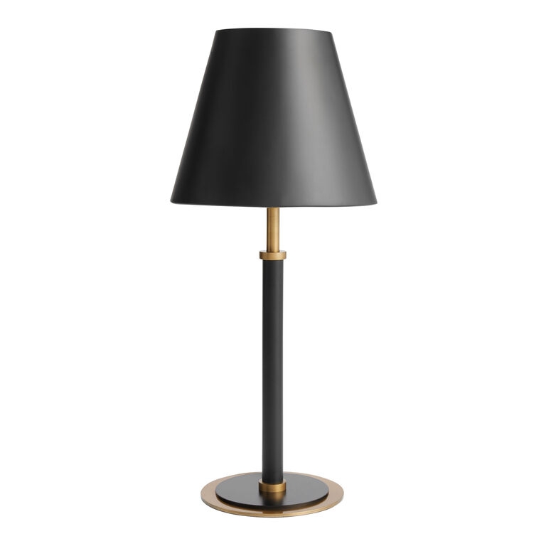 Table Lamp: Contemporary Matte Black Empire Shade on Brushed Brass Base