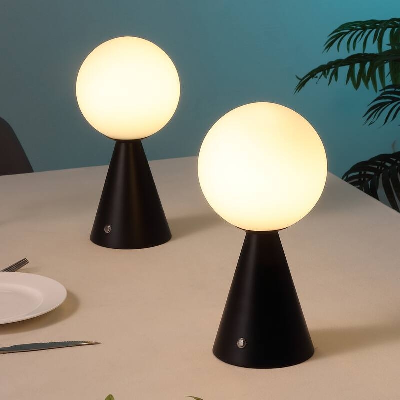 Table Lamp Contemporary Mustard Yellow Frosted Shade Cordless Set of 2