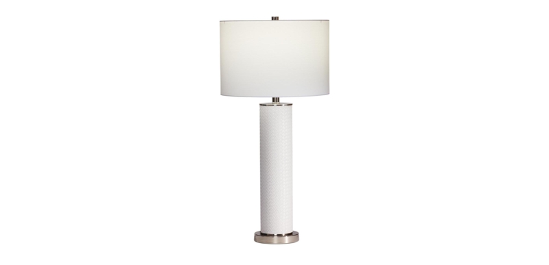 Table Lamp Contemporary Organic Grey Stone-Like Texture Drum Shade