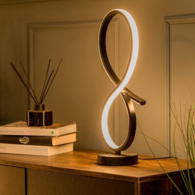 Table Lamp Contemporary Polished Silver Double Helix Swirl Sculptural