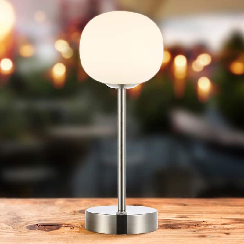Table Lamp Contemporary White Dome Slender Stem Brushed Nickel Cordless