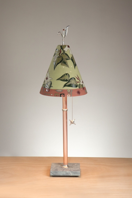 Table Lamp Copper Stem Perforated Ceramic Shade Vintage Floral