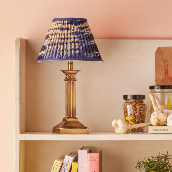 Table Lamp Cordless Antiqued Brass Pleated Shade Traditional Style