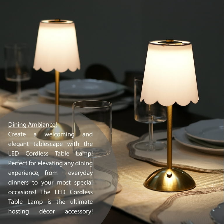 Table Lamp Cordless Brushed Brass Mushroom Silhouette Mid-Century