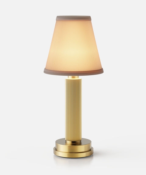 Table Lamp Cordless Brushed Brass Stepped Base Drum Shade Modern