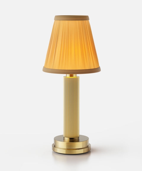 Table Lamp Cordless Design Pleated Shade Brass Base Warm Glow