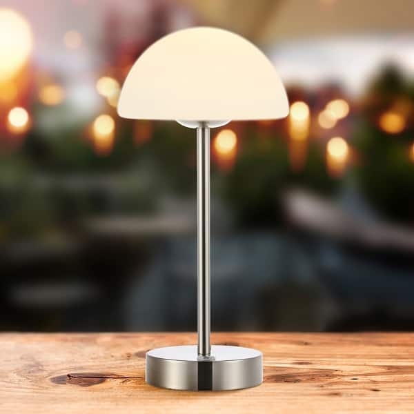 Table Lamp Cordless Design Rechargeable Brushed Nickel Dome Shade