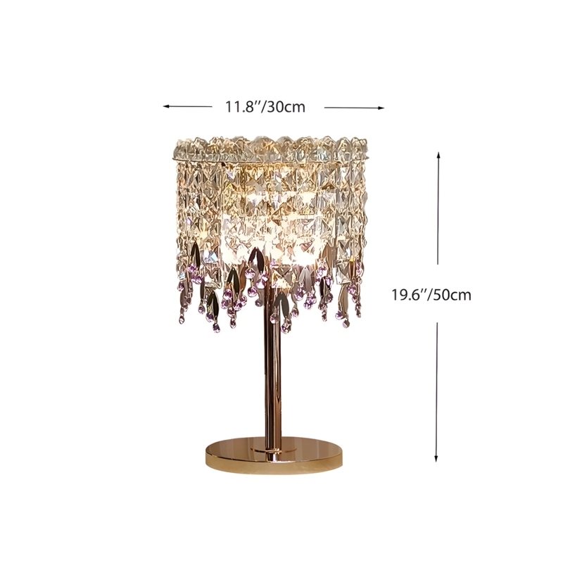 Table Lamp, Cordless Faceted Crystal Shade, Gold Base, Touch Control