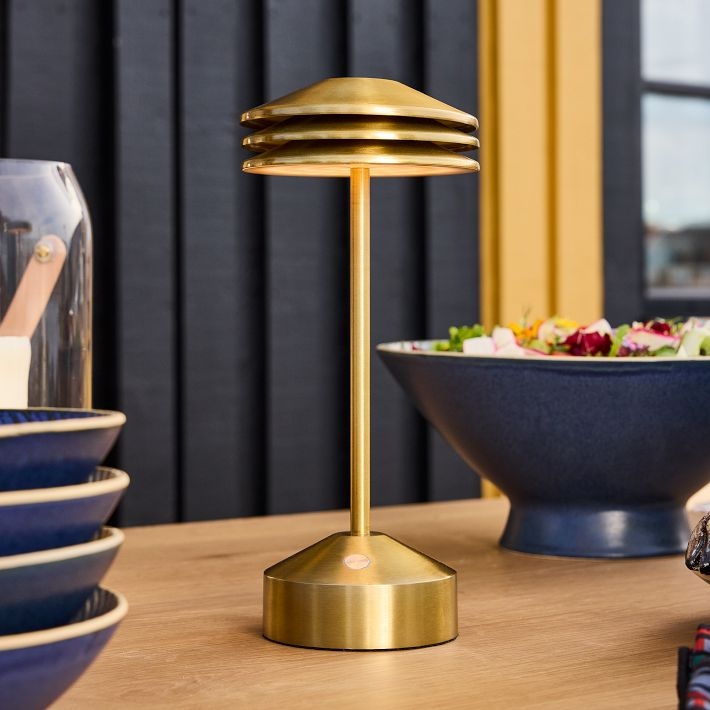 Table Lamp Cordless Matte Black Tiered Silhouette Layered Design