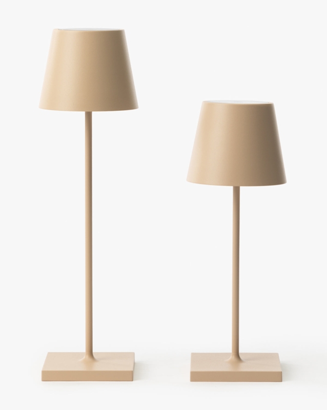 Table Lamp Cordless Matte Sand Beige Conical Shade Square Base