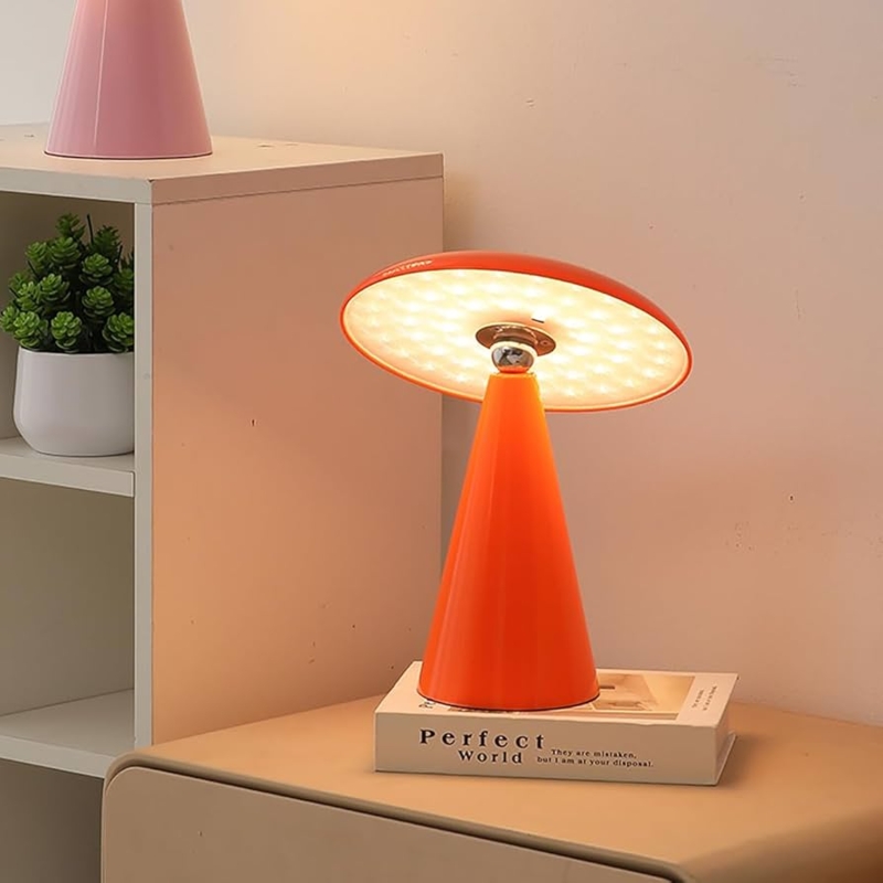 Table Lamp: Cordless Mushroom Shape, Matte Finish Small Accent Light