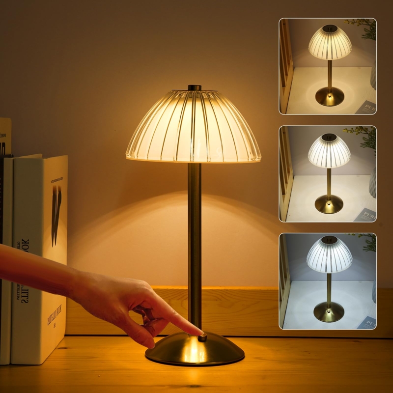 Table Lamp Cordless Polished Gold Tapered Base Bar Lighting
