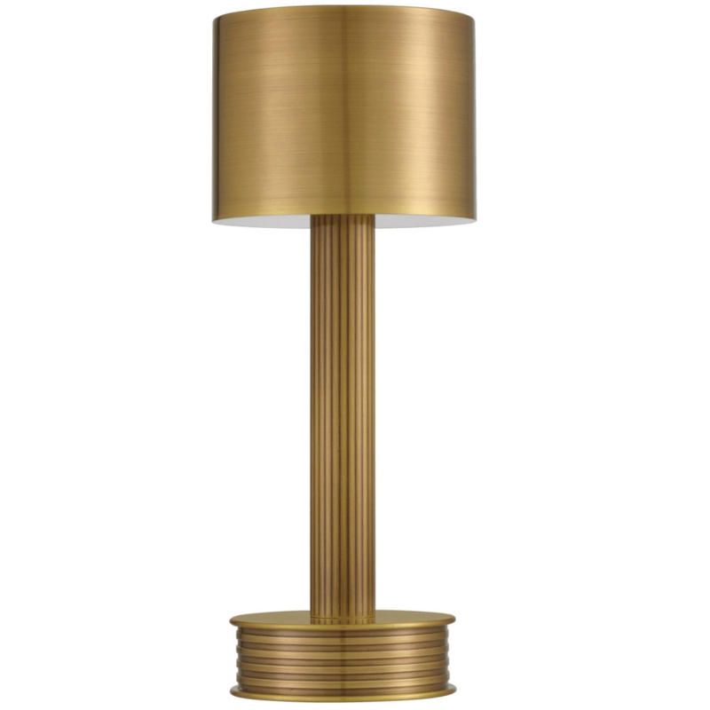 Table Lamp Cordless Ribbed Shade Bronze Finish Conical