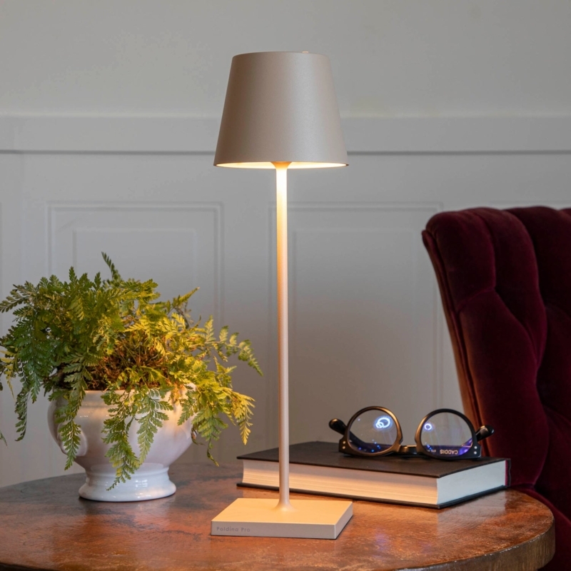 Table Lamp Cordless Sand Matte Mushroom Shade Tapered Base