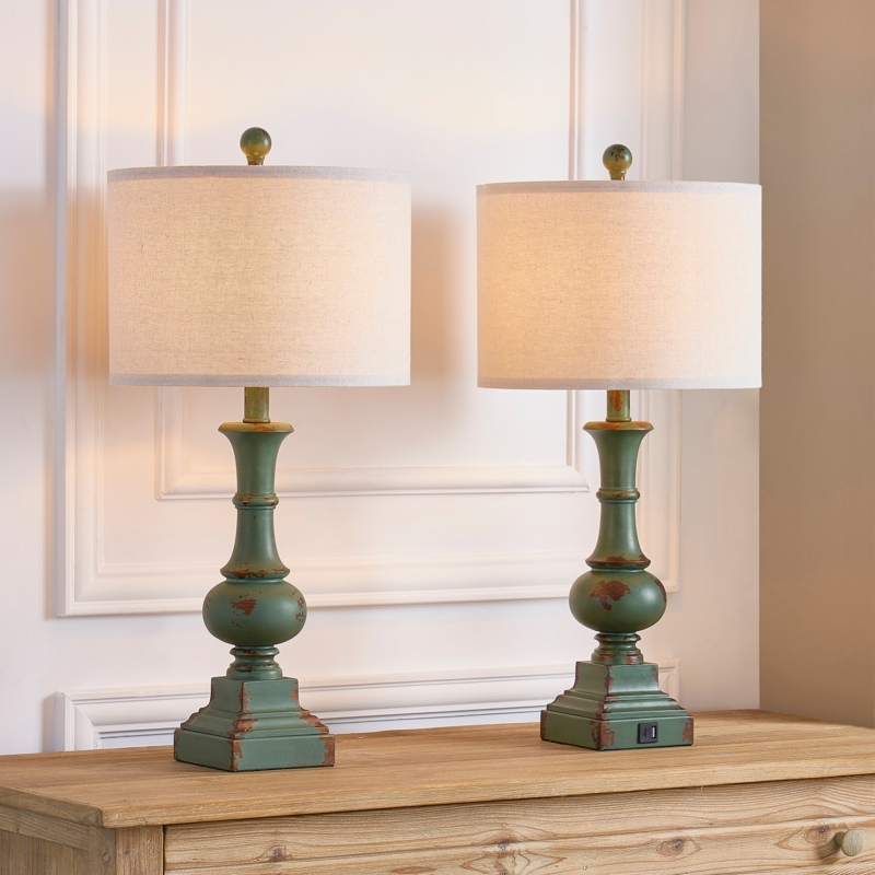 Table Lamp Cottage Farmhouse Distressed Turned Wood Base