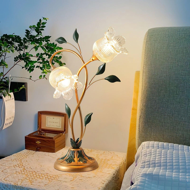 Table Lamp Cottagecore Lighting Botanical Floral Shade Brass Base