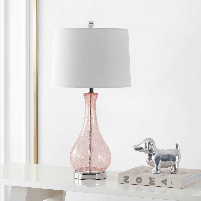 Table Lamp: Crackled Ceramic Glaze Finish, Drum Shade. Crackled Glaze Lamp.