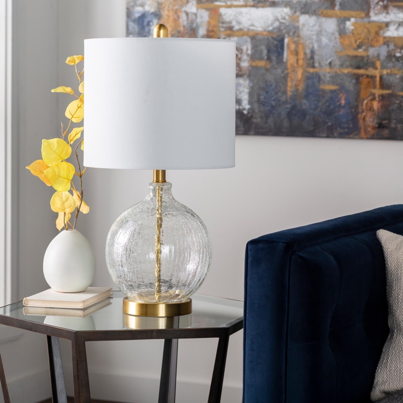 Table Lamp Crackled Glass Sphere Base Polished Finish Coastal