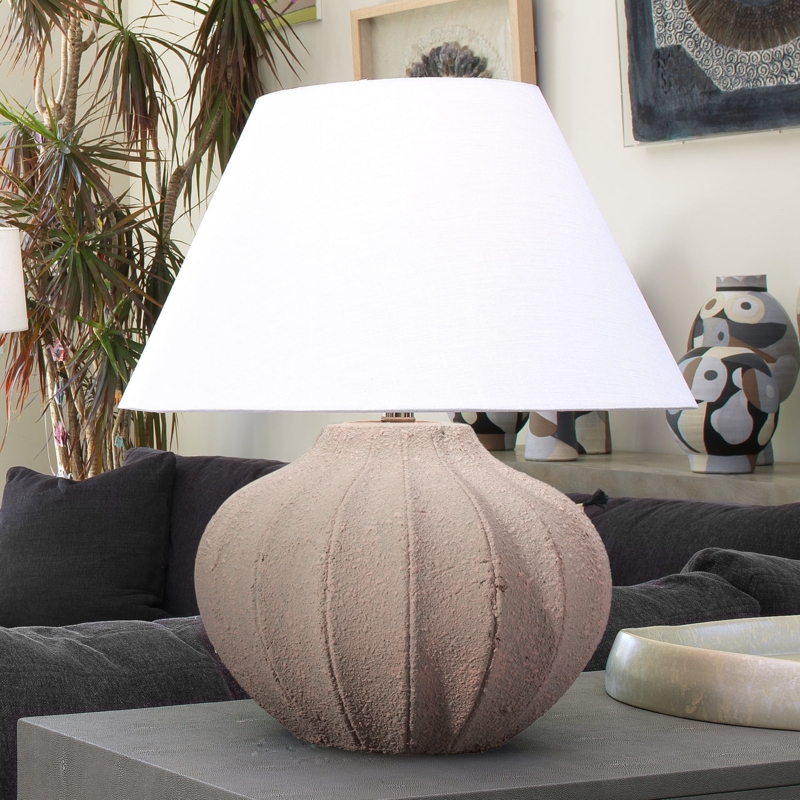 Table Lamp: Cream Ribbed Scalloped Base, Textured Ceramic Lamp for Bedroom