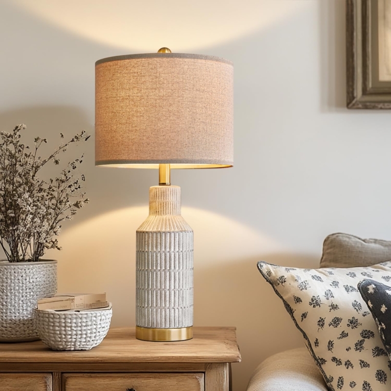Table Lamp Cream Stippled Ceramic with Tapered Silhouette