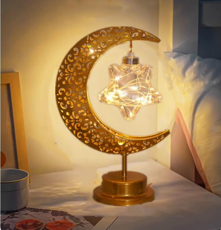 Table Lamp Crescent Moon Shape Twine Wrapped Frame Celestial