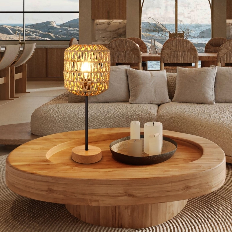 Table Lamp Criss Cross Weave Rattan Base Boho Living Room Styling