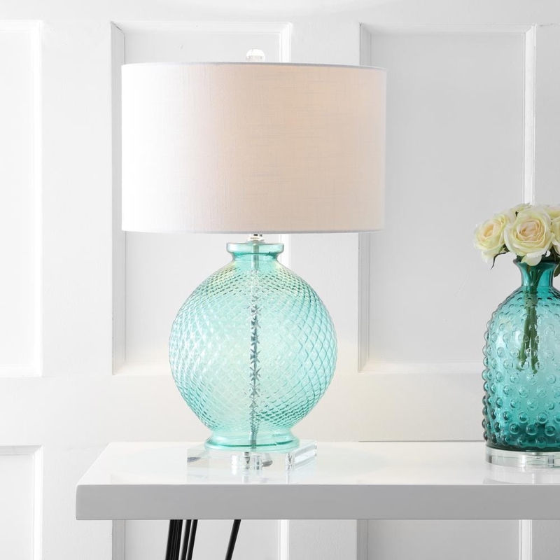 Table Lamp Crystal Pedestal Base Glass Gourd Body White Shade