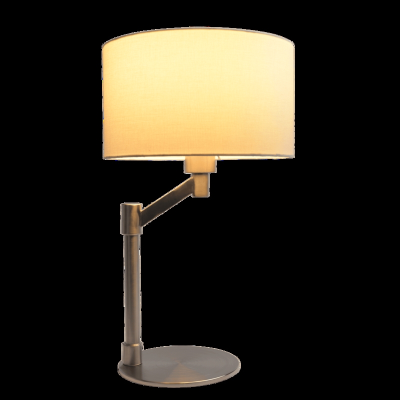 Table Lamp Curved Base Brushed Nickel Pull Chain Switch Drum Shade